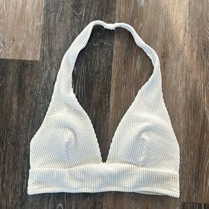 ribbed white halter swim top
